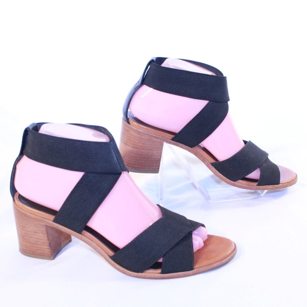 Bernardo SZ 8M Black Elastic CrissCross Ankle Strap Block Heel Sandals - Brazil